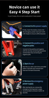 Portable All-in-One Car Emergency Tool: Jump Starter, Tire Inflator, Power Bank & LED Light, Folding Handle, Compatible with