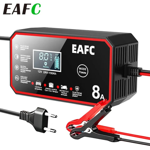 12V 8A Smart Car Battery Charger Automatic Start Fast Charger Pulse Repair Motorcycle Truck Battery Charger GEL Lead Acid Car