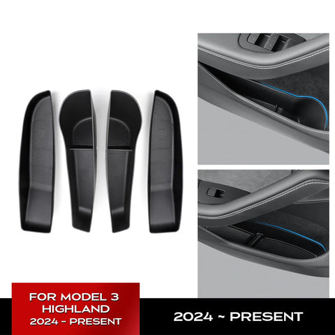 For Tesla Model 3 Highland 2024 Car Door Side Storage Box Front Rear Side TPE Door Storage Organizer Tray Interior Accessorie