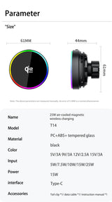 Qi2.2 25W Car Magnetic RGB Wireless Charger With Air Cooling Fan Phone Holder Car Wireless Charger TEKSY