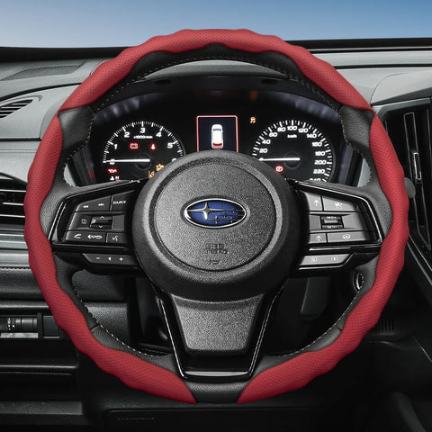 Breathable Leather Steering Wheel Cover for Subaru Car Interior Accessory Hocasen Red Round 3Pc