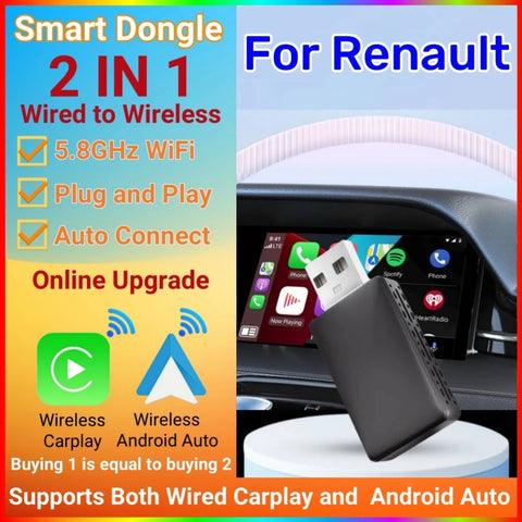 2-in-1 Wireless CarPlay and Android Auto Adapter for Renault CarPlay Adapter OEM