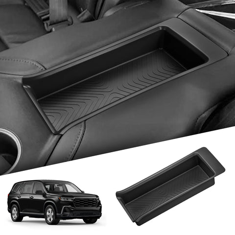 Smabee Car Second Row Armrest Storage Box Car Tray Organizers Accessories for Honda Pilot 2023-2025, Black TPE Car Second Row