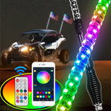 2ft 1/2 PCS RGB Spiral LED Whip Light for UTV ATV for Polaris RZR 800 900 1000 XP For Can-Am Maverick X3 APP Remote Control