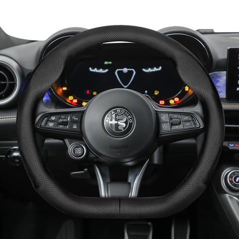 Ultra-Thin Breathable Steering Wheel Cover for Alfa Romeo Car Interior Accessory Hocasen Punch Style Black