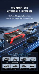 EAFC 12V Car Jump Starter Power Bank Portable Car Battery Booster Charger Starting Device Auto Emergency Start-up Lighting