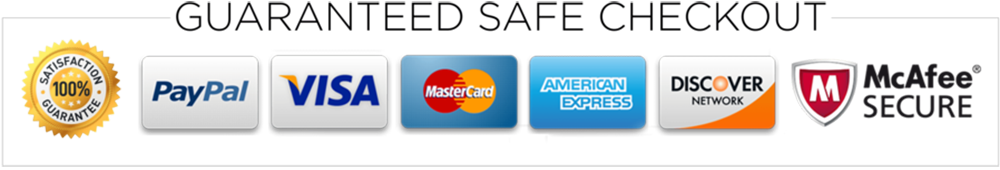 Guaranteed Safe Checkout: PayPal, Visa, Mastercard, American Express, Discover, McAfee Secure